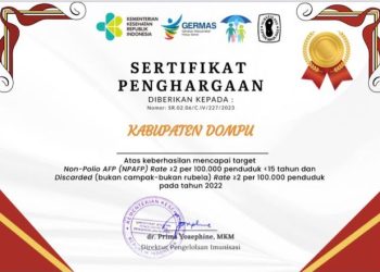 Pemkab Dompu Terima Sertifikat Penghargaan Bebas Polio