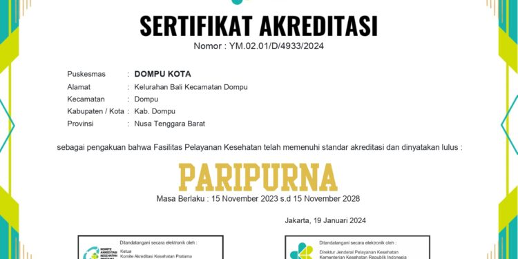 Puskesmas Dompu Kota, Raih Predikat “PARIPURNA”